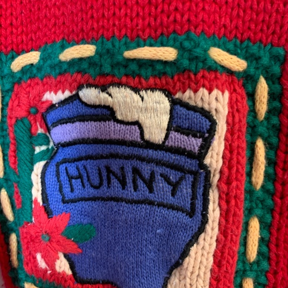 The Disney Store Winnie the Pooh Christmas Knit Cardigan Size Small Red VTG Rare - Picture 10 of 16